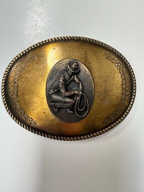 Source Unknown Vintage Western Cowboy Rope Brass-Tone Belt Buckle